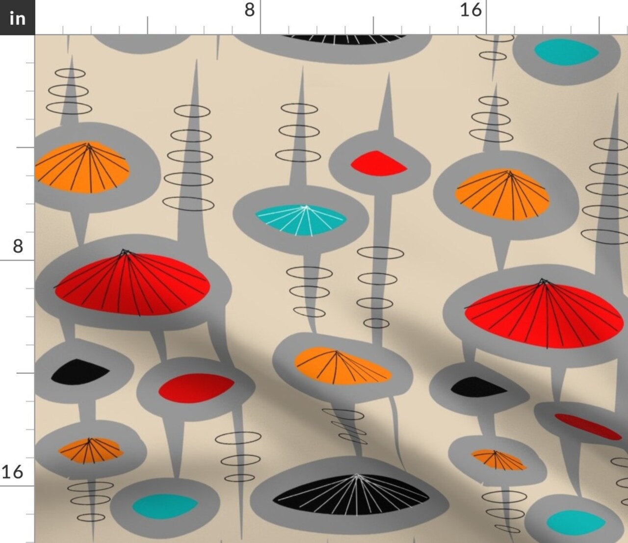 Atomic Space Age Cream Era Inspired Mid Century Modern Retro Vintage Custom Printed Fabric by Spoonflower Various Fabrics by the Yard or Fat Quarter